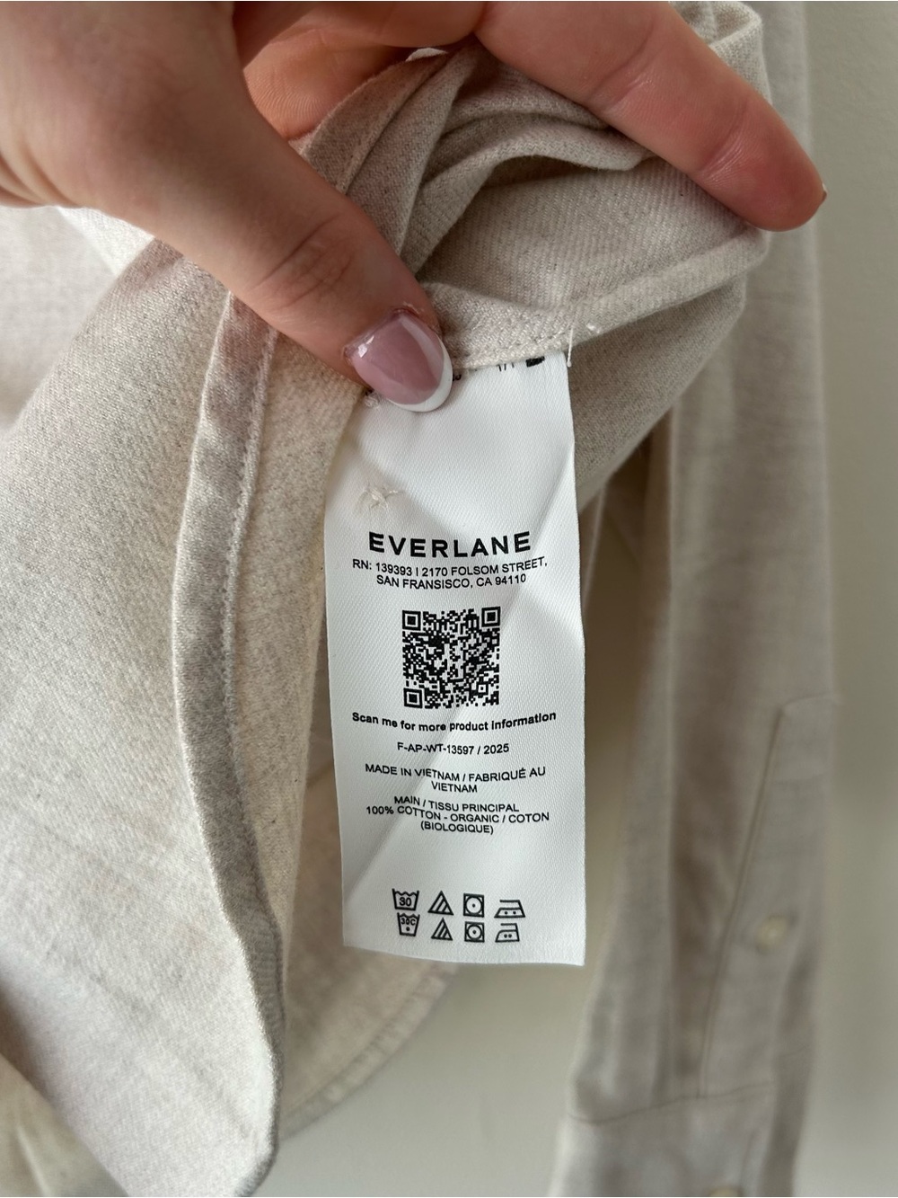 Everlane 100% Organic Cotton Flannel Shirt Button Up Heathered Oat XS - Picture 11 of 12